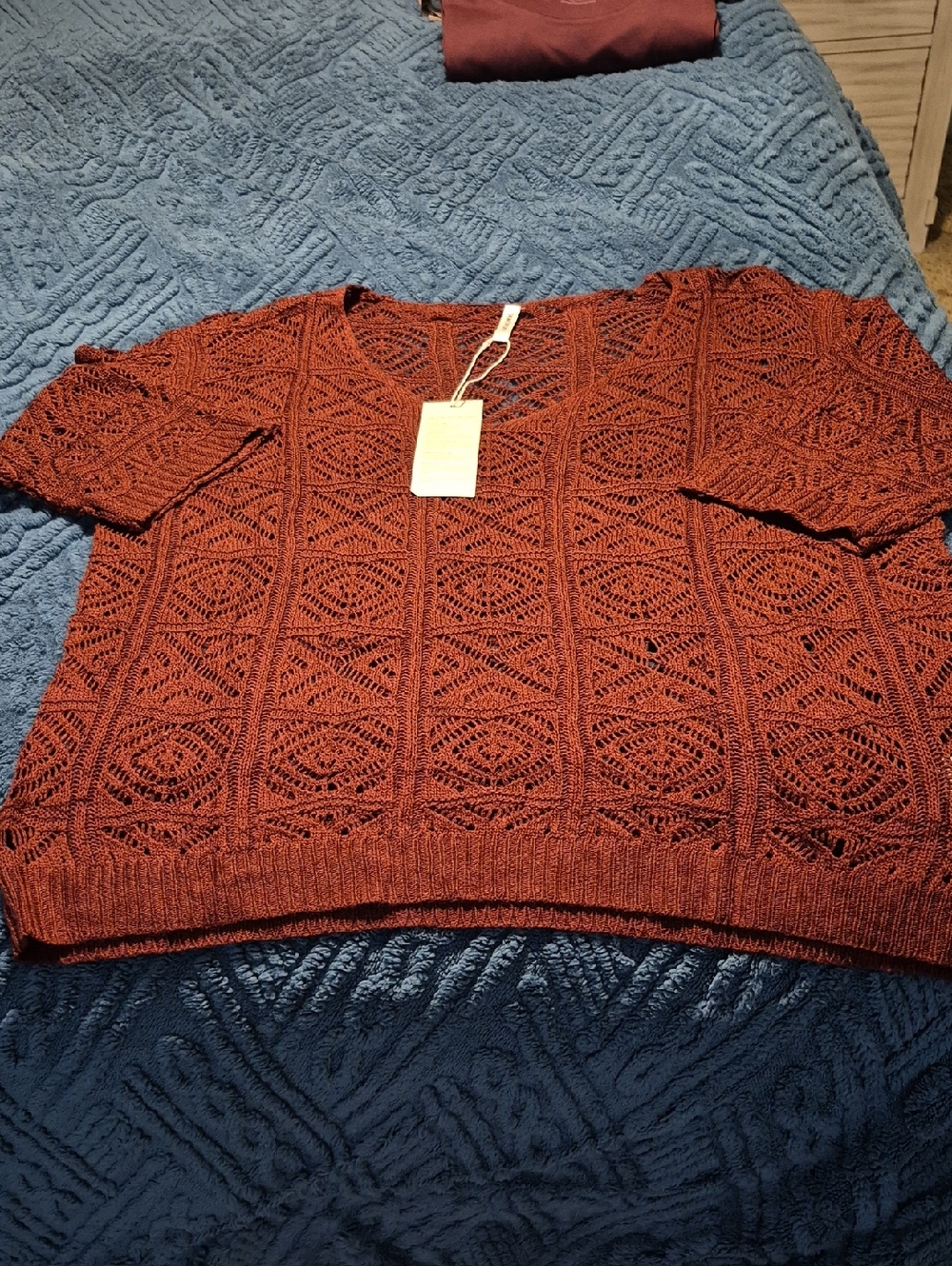 Dokotoo Half Sleeve Crochet Sweater Sz L NWT
